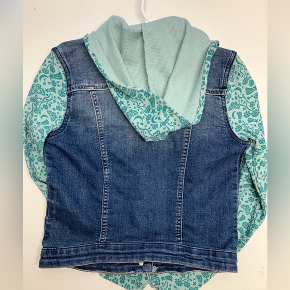 Girl’s Denim Hoodie/Jacket/Shacket, L-XL, Faded Blue/Teal, Handmade/Upcycled - Picture 2 of 7